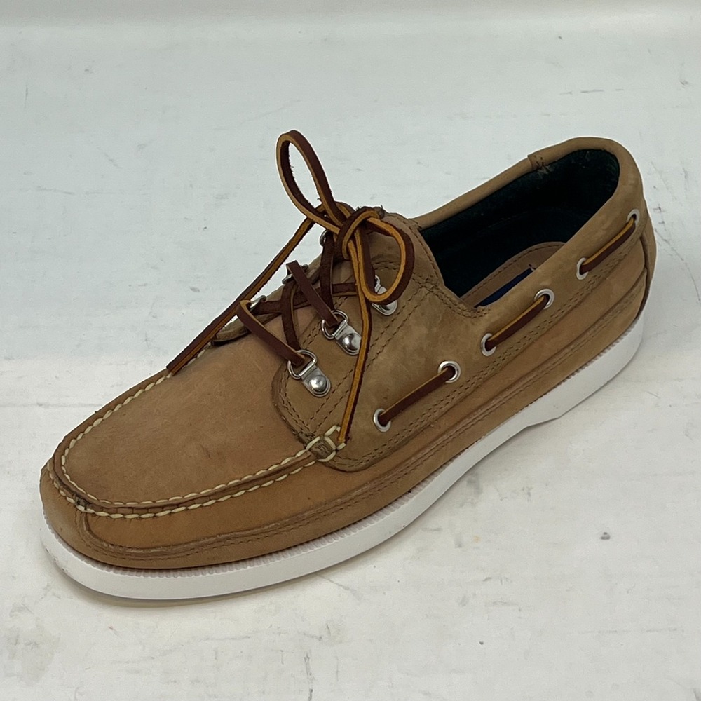 Polo Sport Ralph Lauren Boat Shoes Tan Leather Moc Toe Beige Men's 8D VTG NEW - Picture 4 of 16
